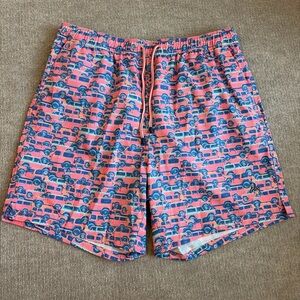 Peter Millar Pink & Blue jeep printed swim trunks